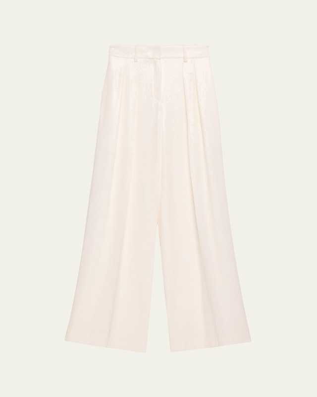 Pleated Sequin Wide-Leg Slouch Trousers